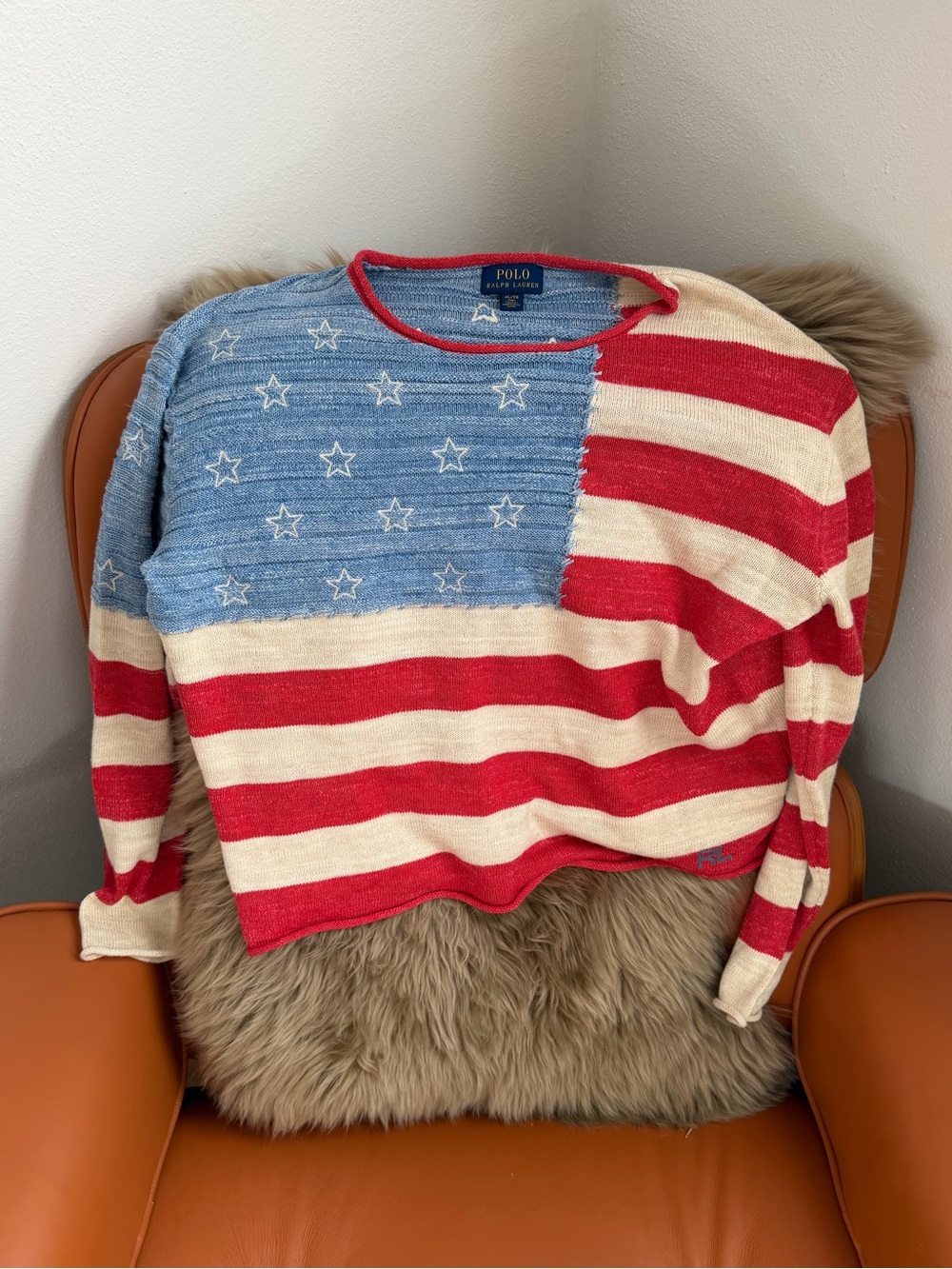 Polo Ralph Lauren Girls Size 16 American Flag Knit Sweater in Red, White & Blue - Picture 3 of 6